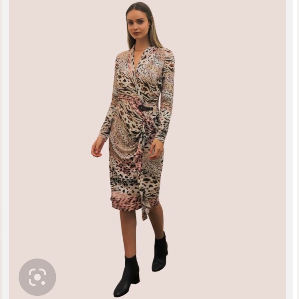 NWT Amelia New York Long Sleeve Faux Wrap Dress Animal Print XL